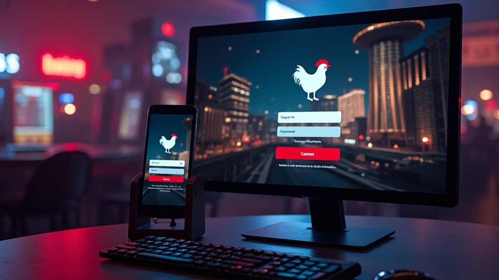 Comparativa visual de acceso desde móvil y escritorio con fondo de casino oscuro